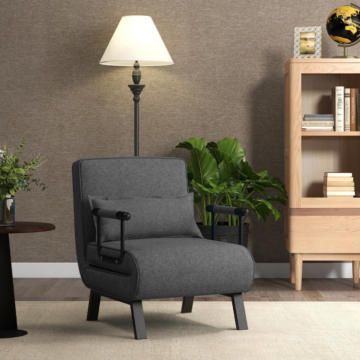 Schlafsessel Klappbares Verstellbares Schlafsofa Sofabett mit Rückenlehne Dunkelgrau