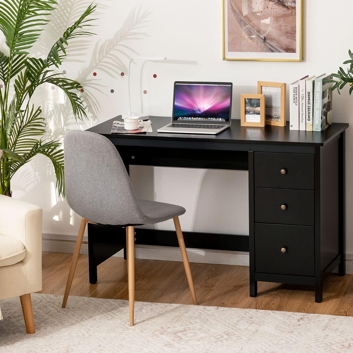 Schreibtisch mit 3 Schubladen & Anti-Kipp-Vorrichtung Computertisch 120 x 50 x 75 cm Schwarz