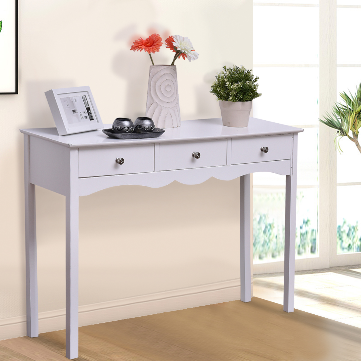 Konsolentisch mit 3 Schubladen Computertisch für Heimbüro 100 x 32 x 75 cm Weiß
