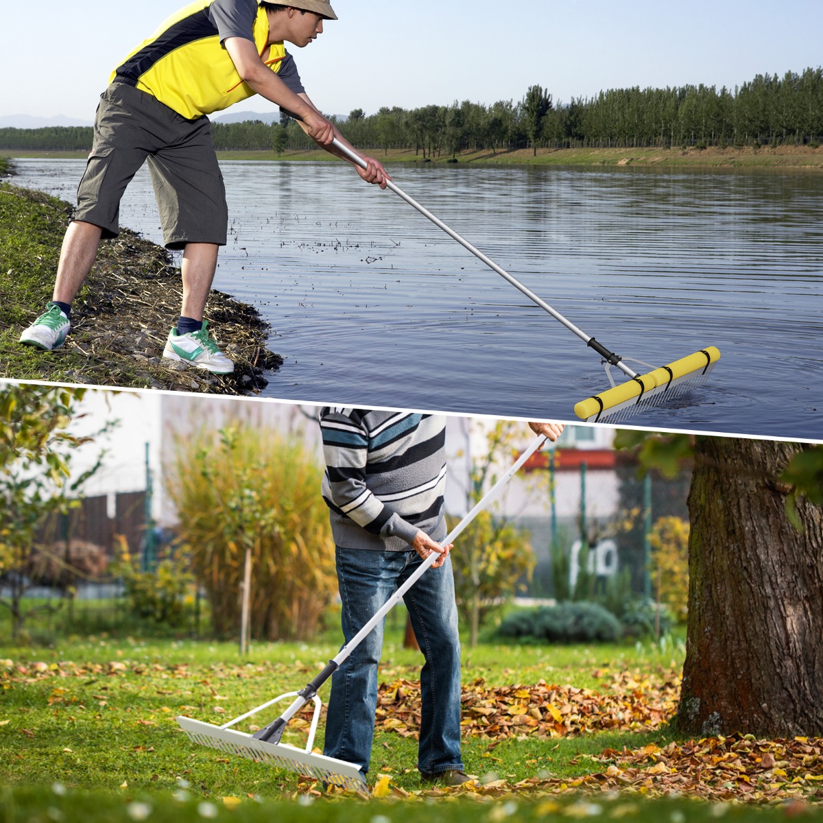 Schwimmender Weed-See-Rechen mit 36-Zinken-Rechenkopf 600 cm Wurfseil 92 x 12 x 156-230 cm