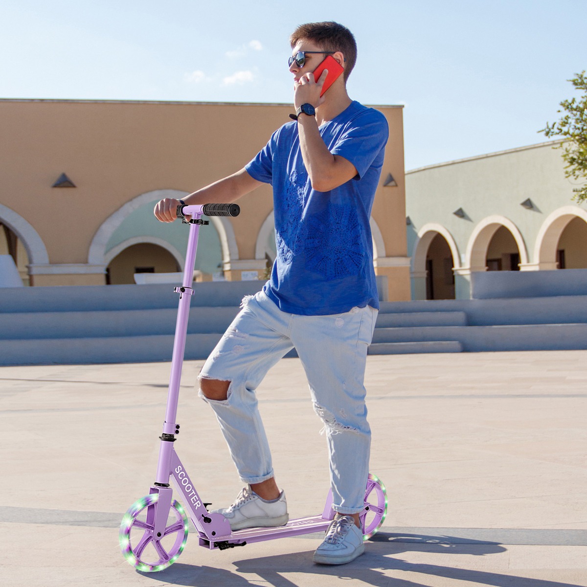 Scooter Roller klappbar Tretroller höhenverstellbar Cityroller 100kg Tragkraft Lila