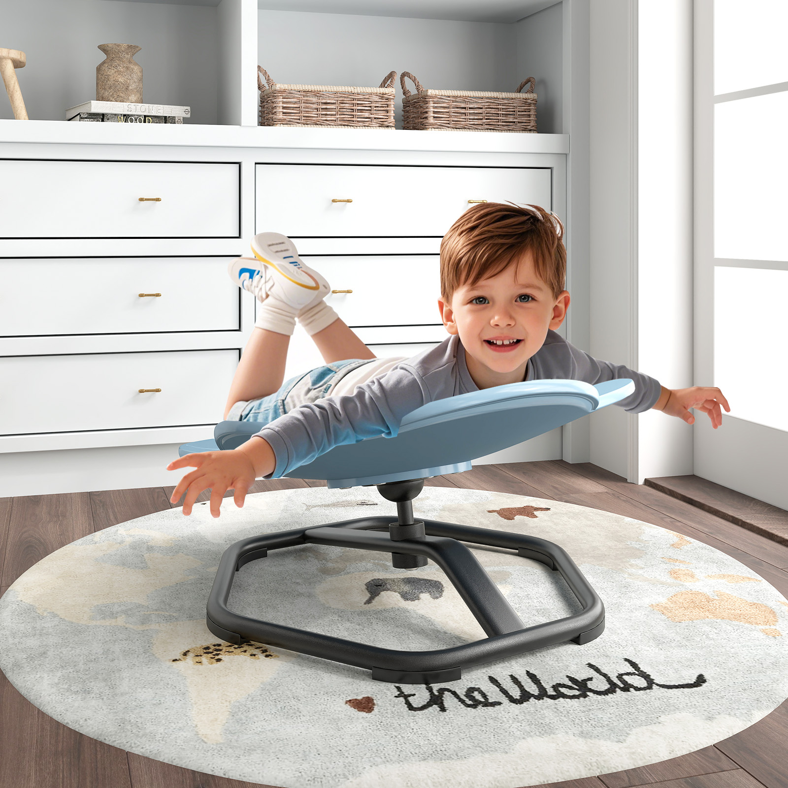 Sensorischer Drehstuhl Kinder 360° Kinderdrehstuhl Karussell Autismus Kinderstuhl Blau Elefant