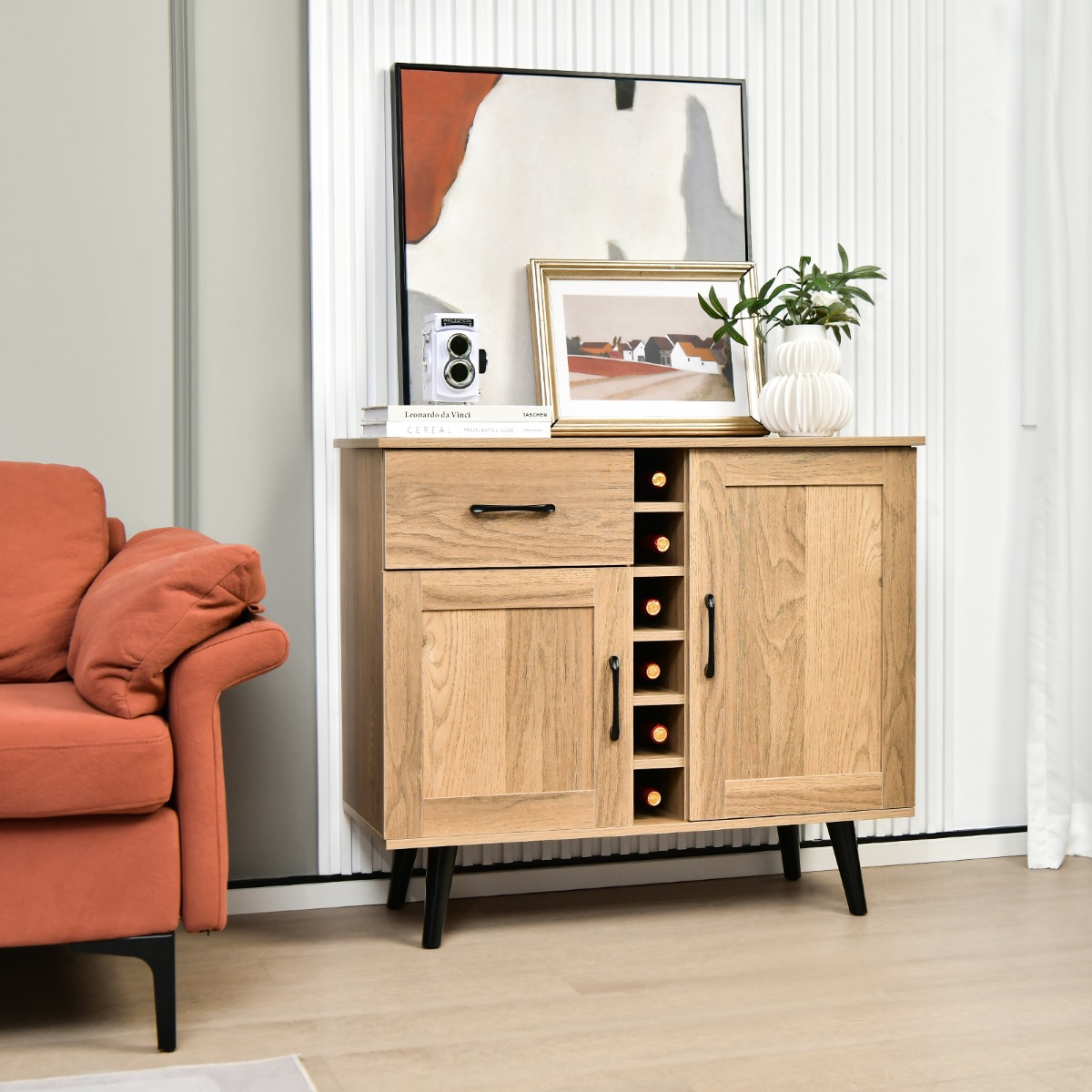 Sideboard Küchenschrank mit Türen und Schubladen Küchekommode im Landhausstil 90 x 40 x 79 cm Natur