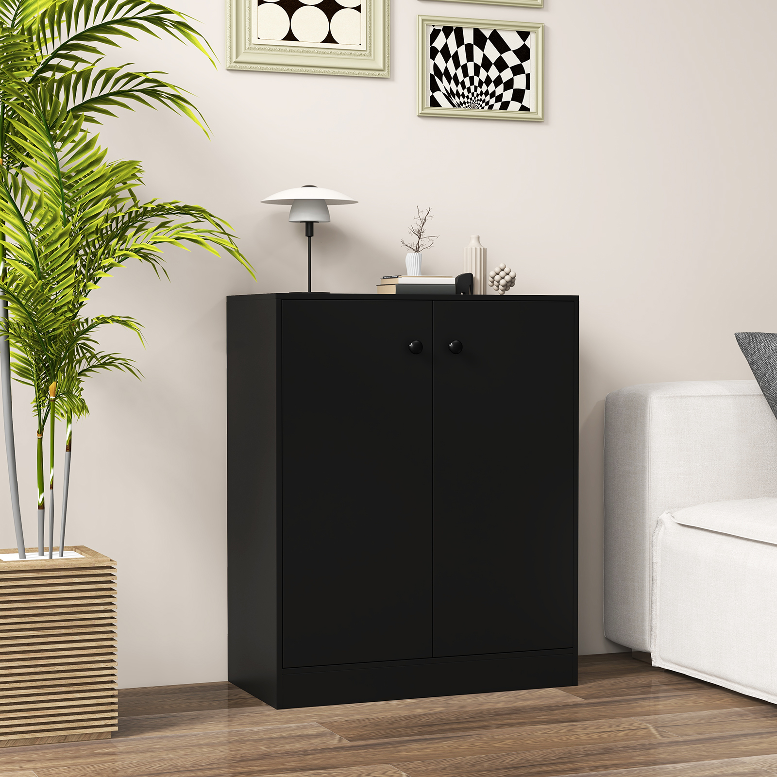 Sideboard modern freistehender Bodenschrank mit Kippschutz Flurschrank mit verstellbaren Regalen 72 x 34 x 85,5 cm Schwarz