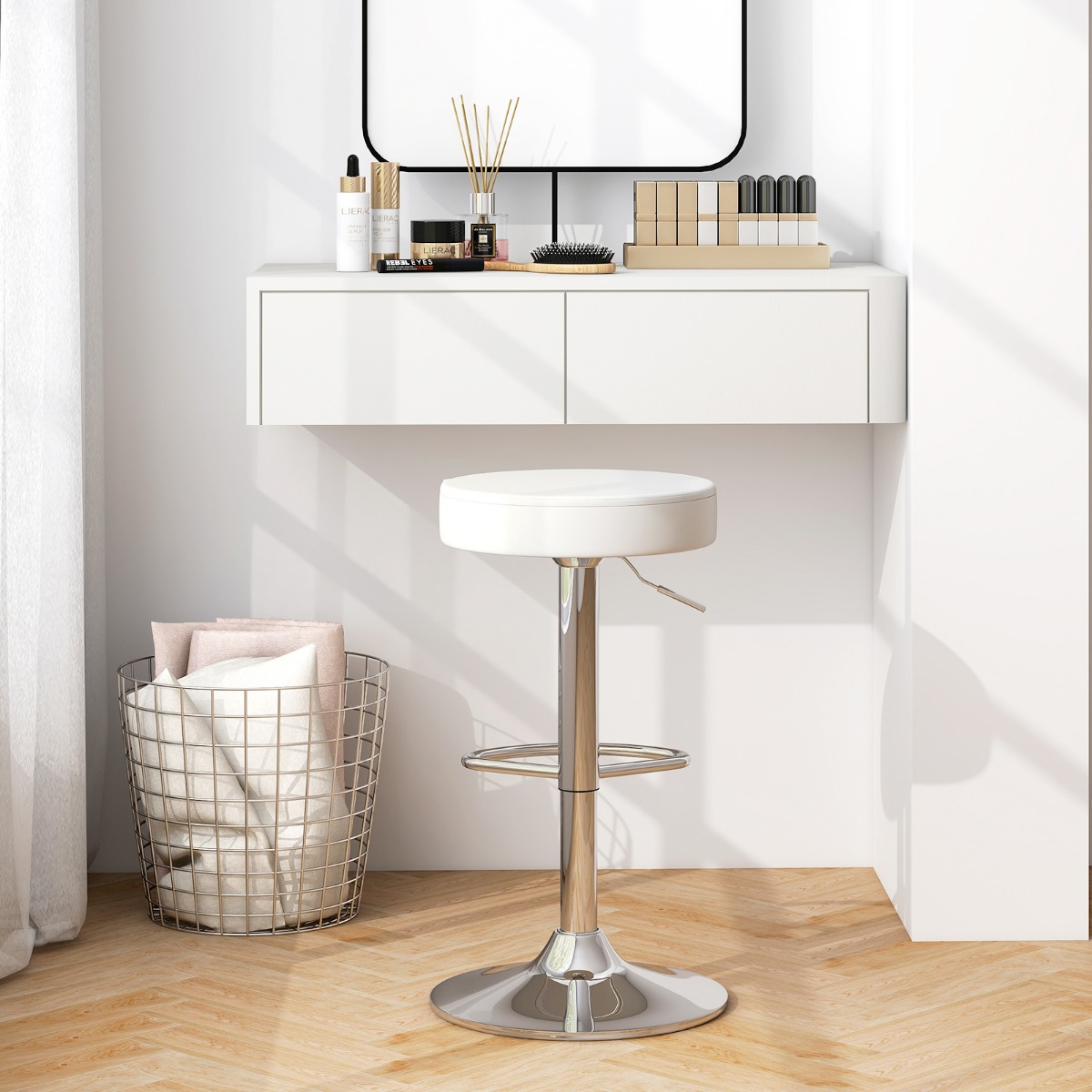 2er-Set Barhocker rückenlose Kneipenhocker aus PU-Leder mit einstellbarer Höhe Weiß