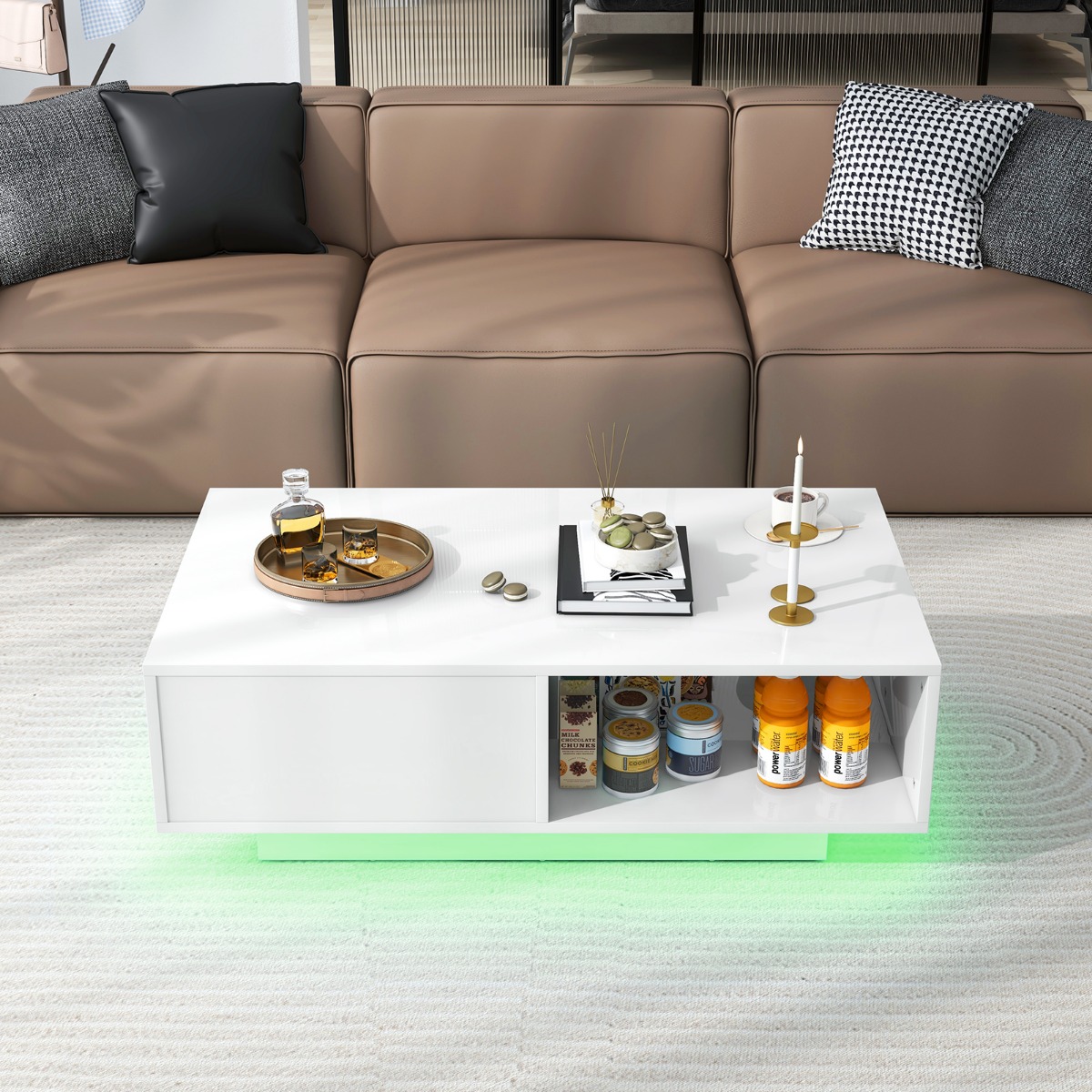 Couchtisch mit 20 Farben LED-Lichtern und Fernbedienung 95 x 55 x 31 cm Weiß