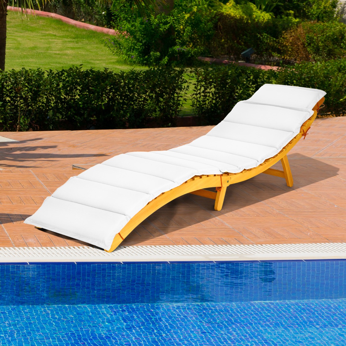 Ergonomische Holz Sonnenliege mit Auflage & Klappbarer Kopfstütze Gartenliege 190 x 55 x 52 cm