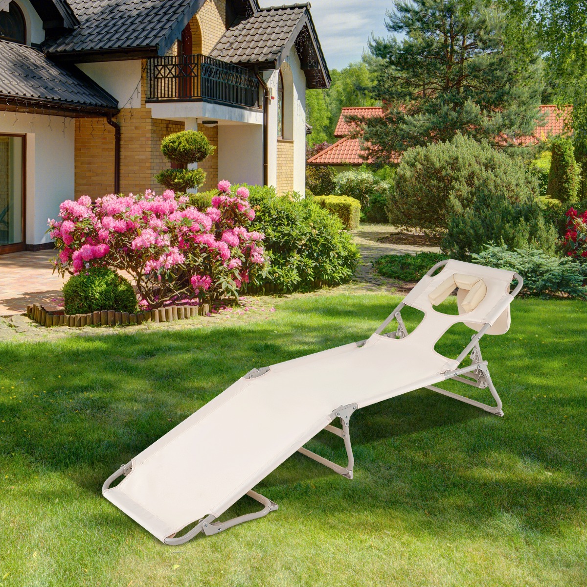 Sonnenliege mit Öffnungen für Gesicht und Arme klappbare Gartenliege Liegestuhl bis 150 kg belastbar