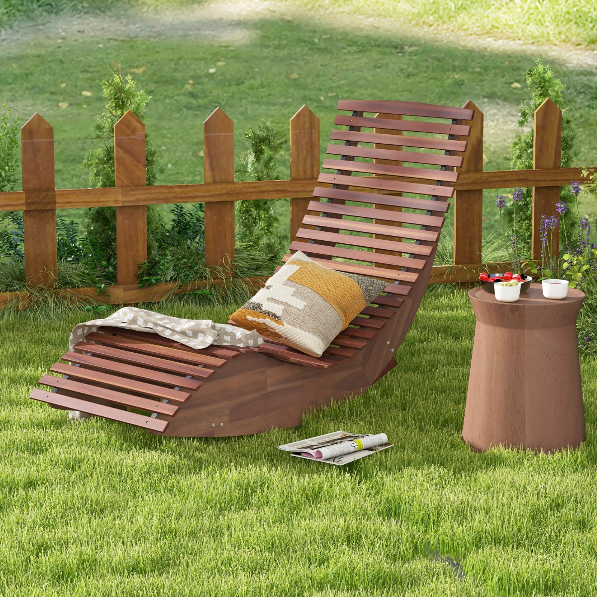 Sonnenliege Akazienholz ergonomische Holzliege Gartenliege 157 x 60 x 76 cm Natur