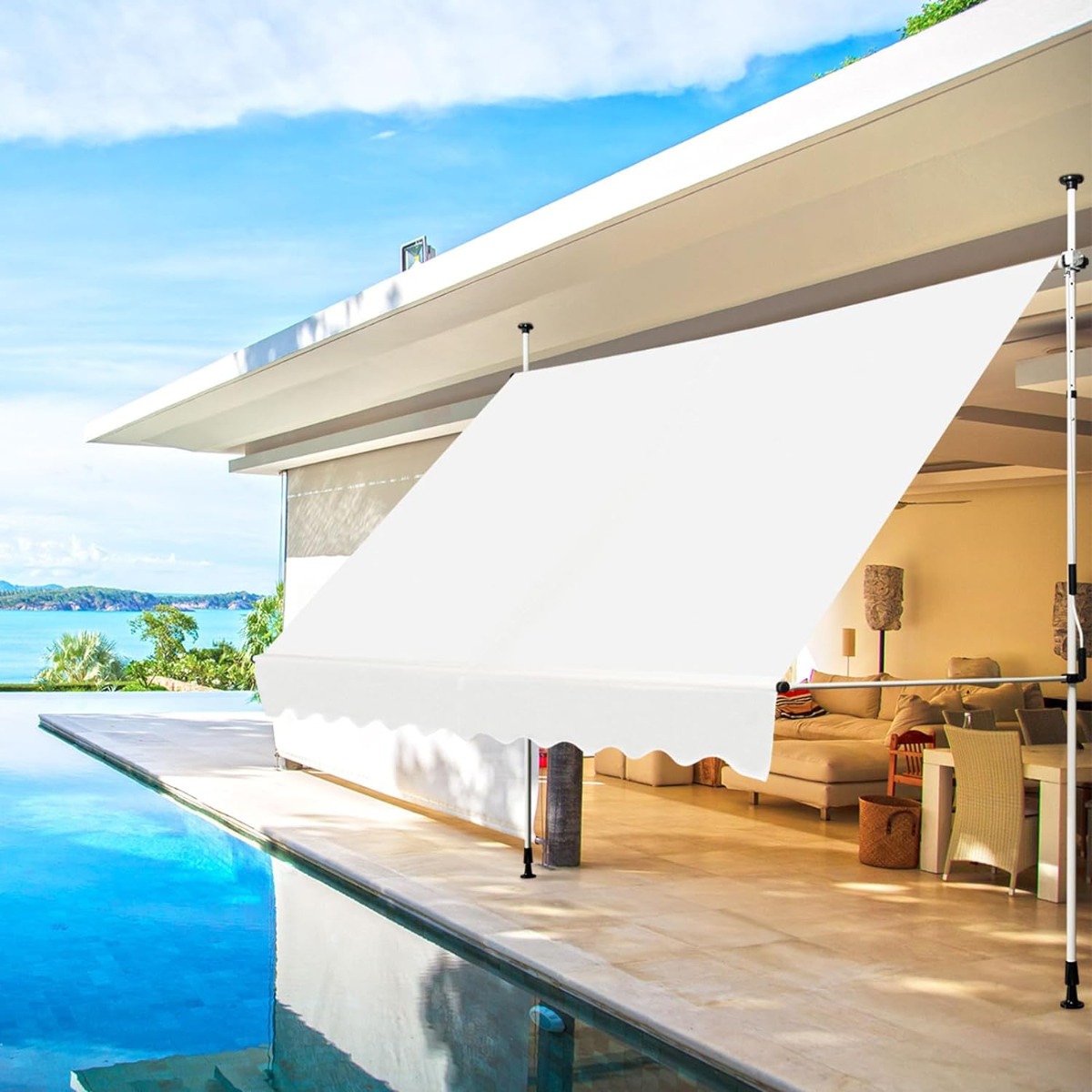 350 cm Breit Klemmmarkise ohne Bohren UV-beständige Balkonmarkise Höhenverstellbare Markise Beige