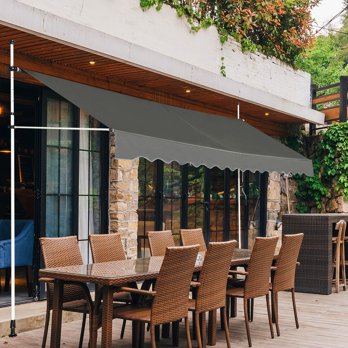 200 cm Breit Klemmmarkise ohne Bohren UV-beständige Balkonmarkise Höhenverstellbare Markise Grau