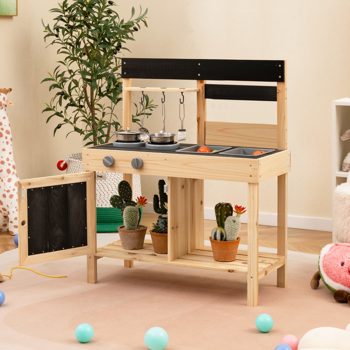 Kinder Spielküche mit 2 Abnehmbaren Spülbecken & Herd & Küchengeschirr