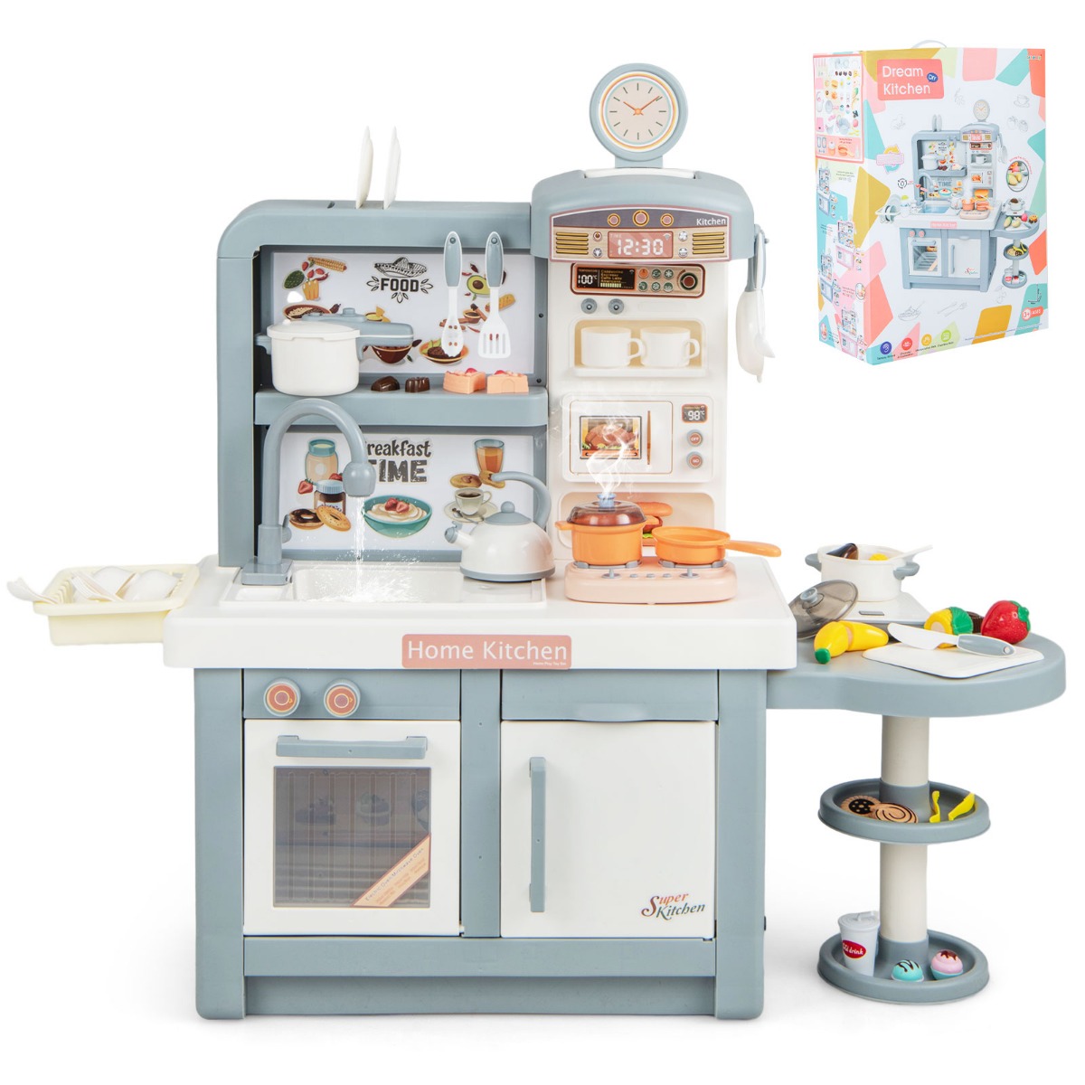Spielküche Kinder mit 49 Zubehör Kinderküche mit Licht & Sound Kinderspielküche Grau