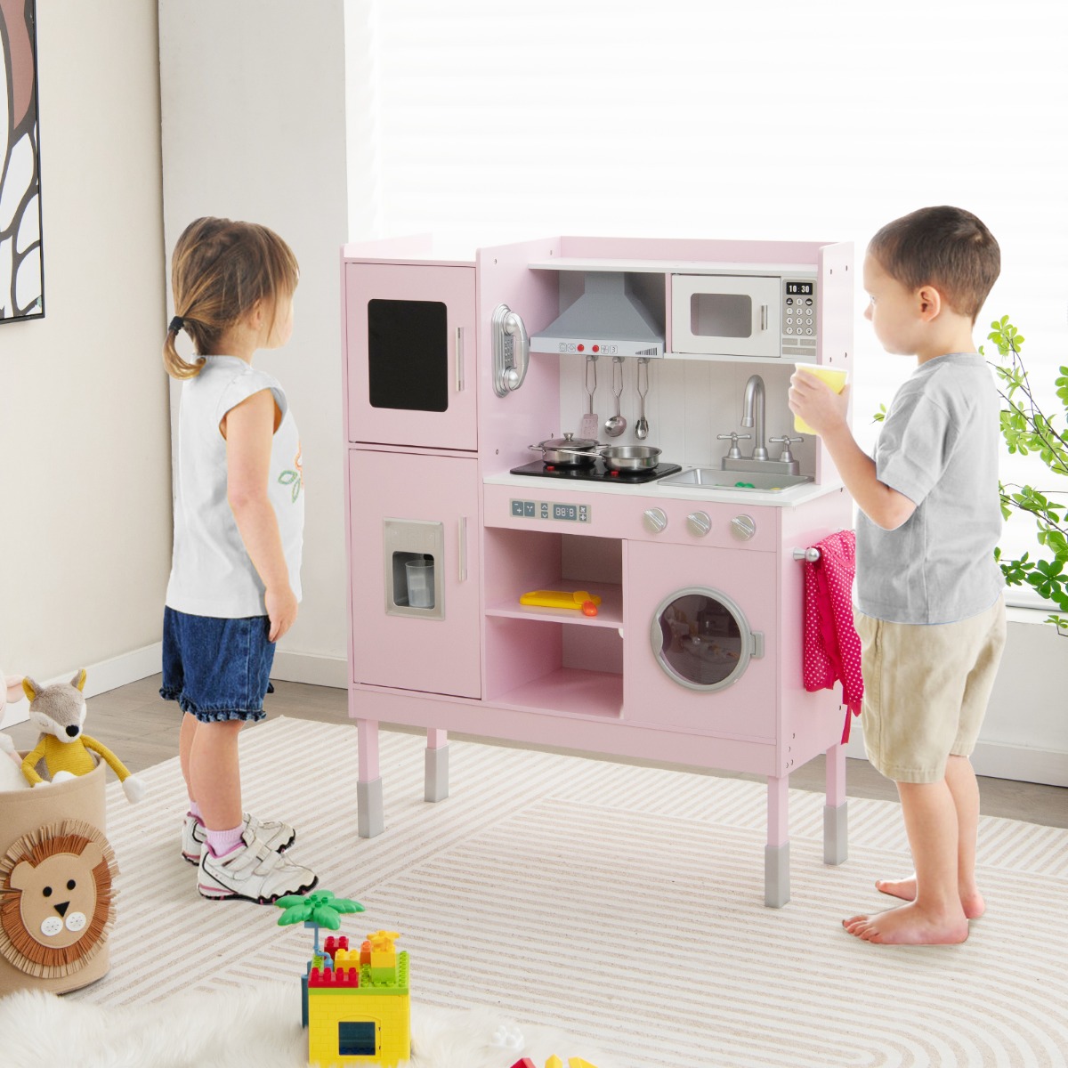 Kinderküche aus Holz mit 16 Spielzubehör für Kinder ab 3 J. 83 x 29 x 103 cm Rosa