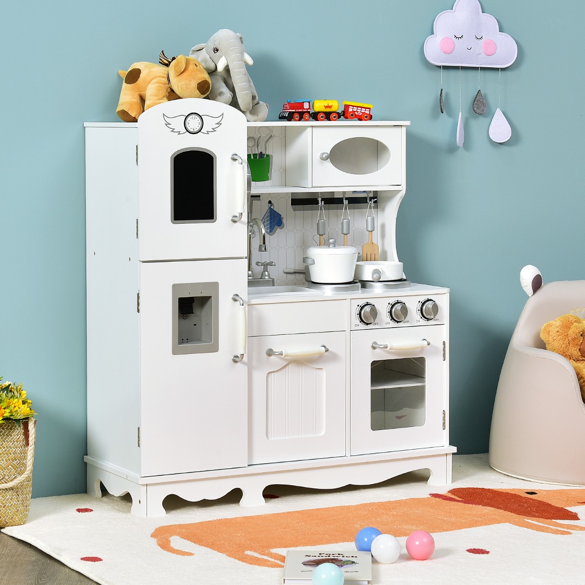 Kinderküche mit Realistischem Licht & Sound & Zubehöre 79 x 30 x 88,5 cm Weiß