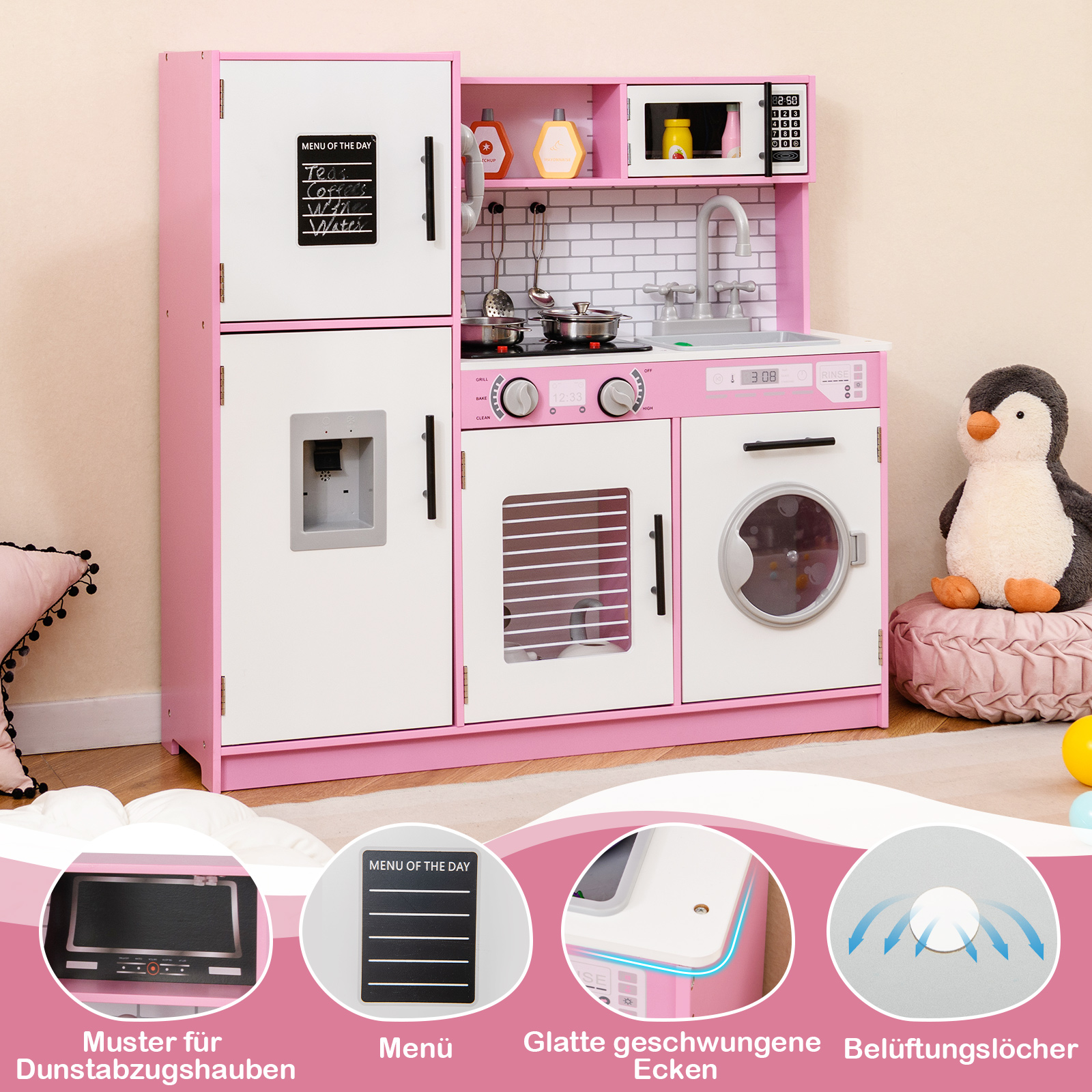 Spielküchen-Spielzeugset Kinderküche mit Ofen Waschmaschine Mikrowelle Rollenspielküche