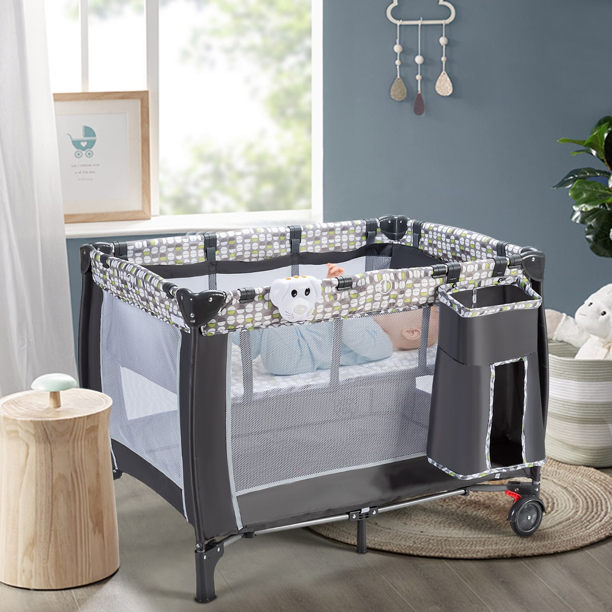 3 in 1 Klappbares Reisebett & Wickeltisch & Laufstall mit Abnehmbarem Moskitonetz