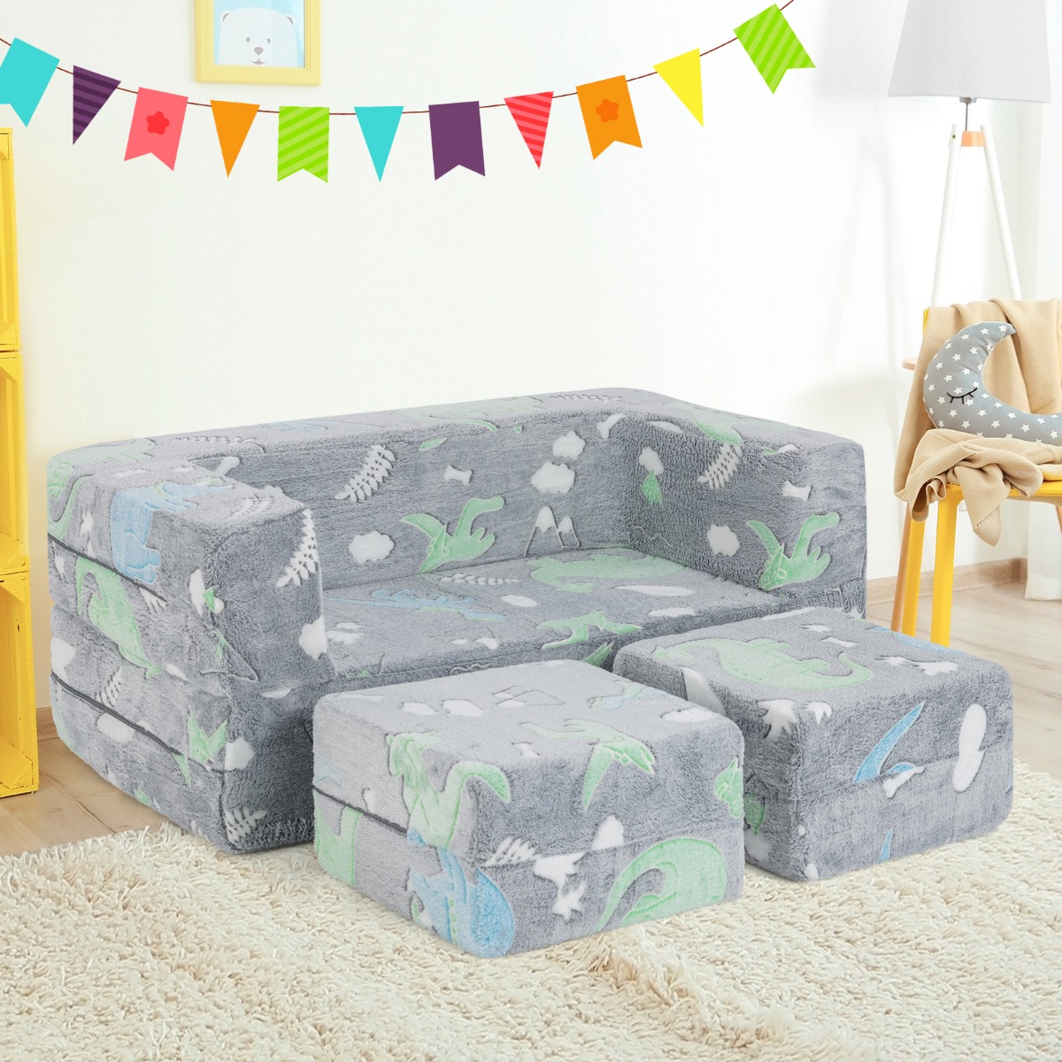 Modulares Kindersofa im Dunkeln leuchtendes Spielsofa Modulsofa Dinosaurier