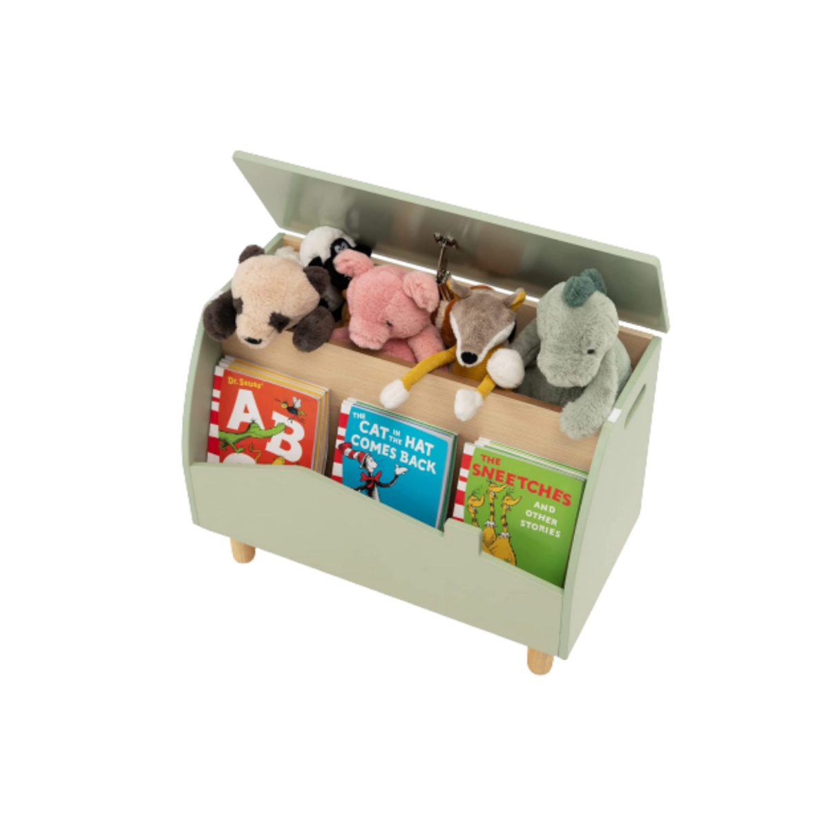Spielzeugkiste Aufbewahrungstruhe aus Holz mit Regal für Kinderspielzeug Grün
