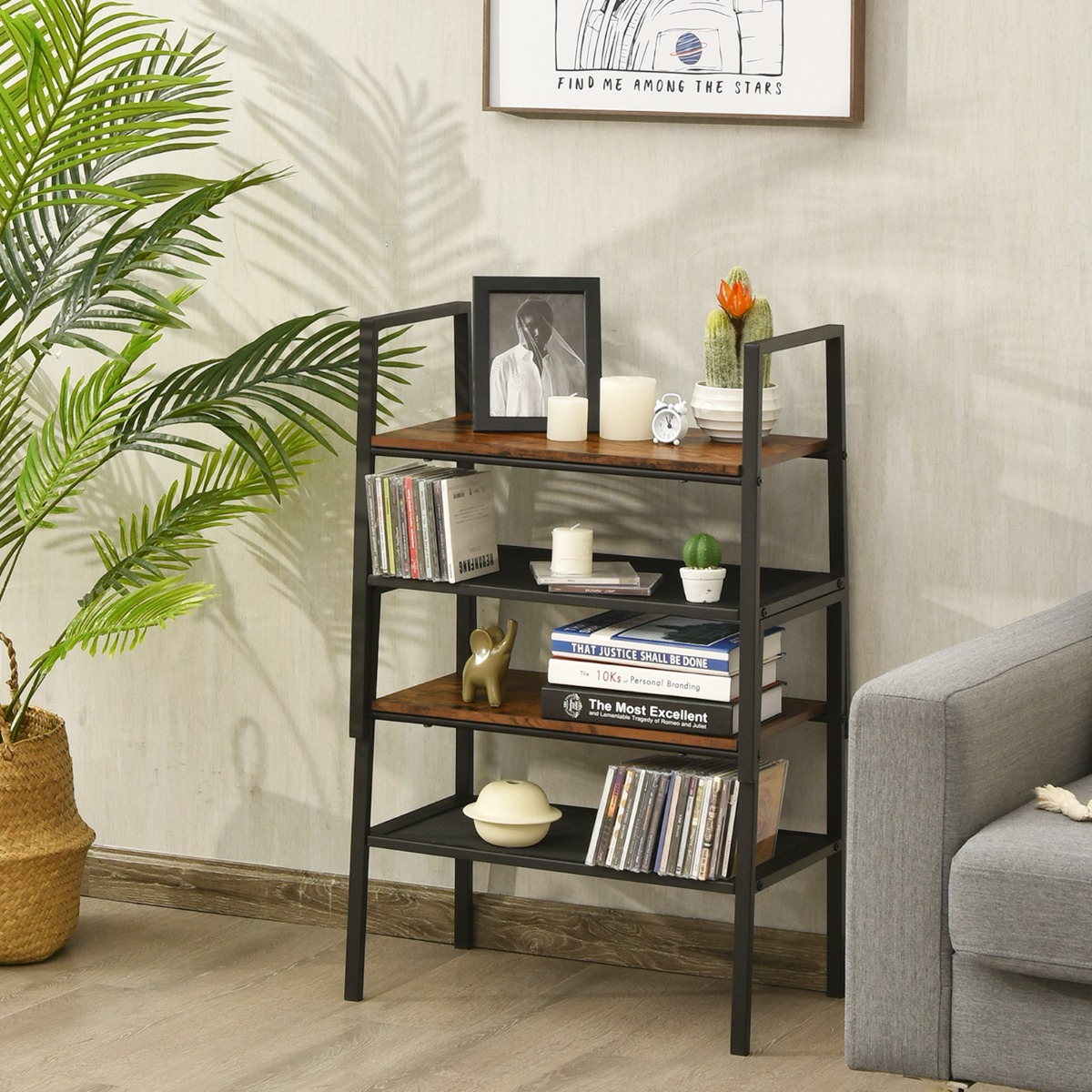 2-Stöckiges Stapelbares Schuhregal aus Holz- & Metall 54 x 32 x 52 cm Braun + Schwarz