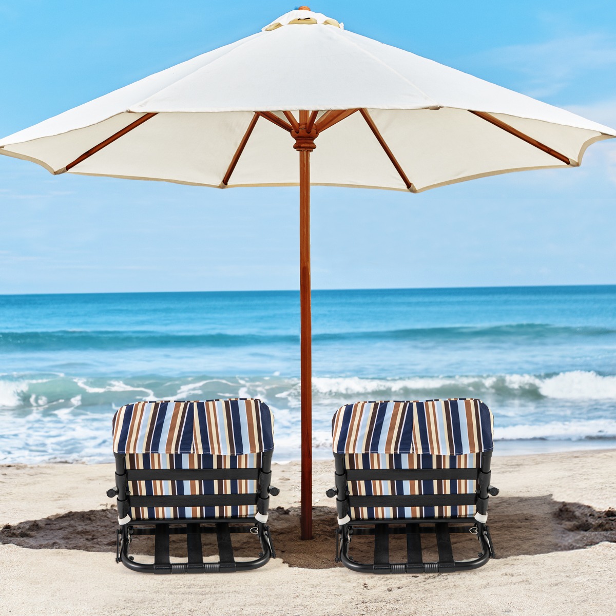 2er Set Strandstühle mit Kissen Klappbare Campingstühle Schnelltrocknende Baumwolle