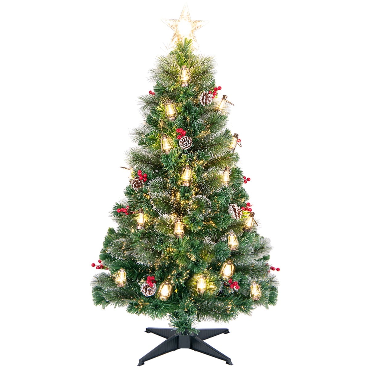 Künstlicher Weihnachtsbaum mit Beleuchtung & warmweißen LEDs & Glasfaser & Sternspitze 150 cm