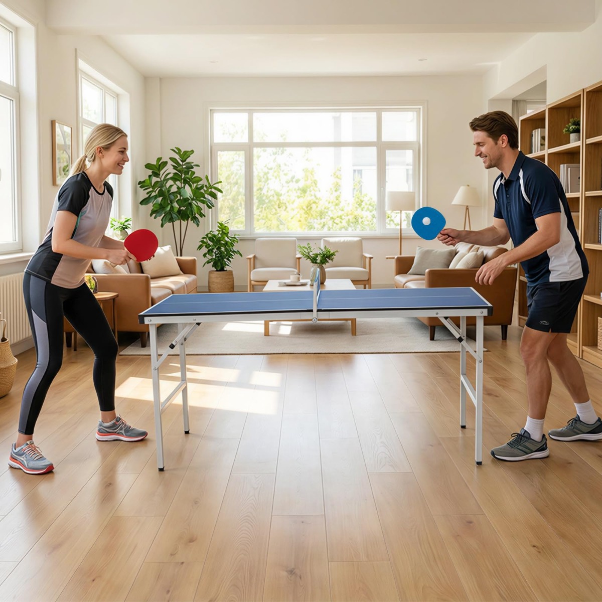 Klappbare Tischtennisplatte mit Netz & 2 Schlägern & Bällen Mini Tischtennistisch Ping Pong Tisch