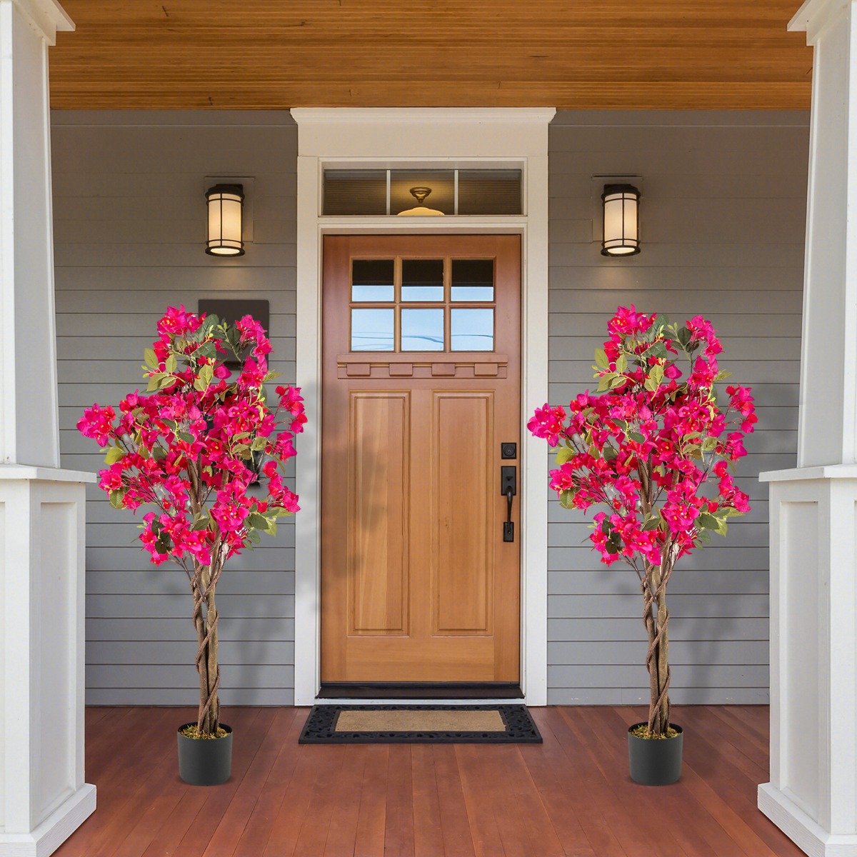 120 cm Kunstbaum mit Blüten im Topf Künstlicher Bougainvillea Baum Künstliche Pflanzen Rosa 2 Stücke