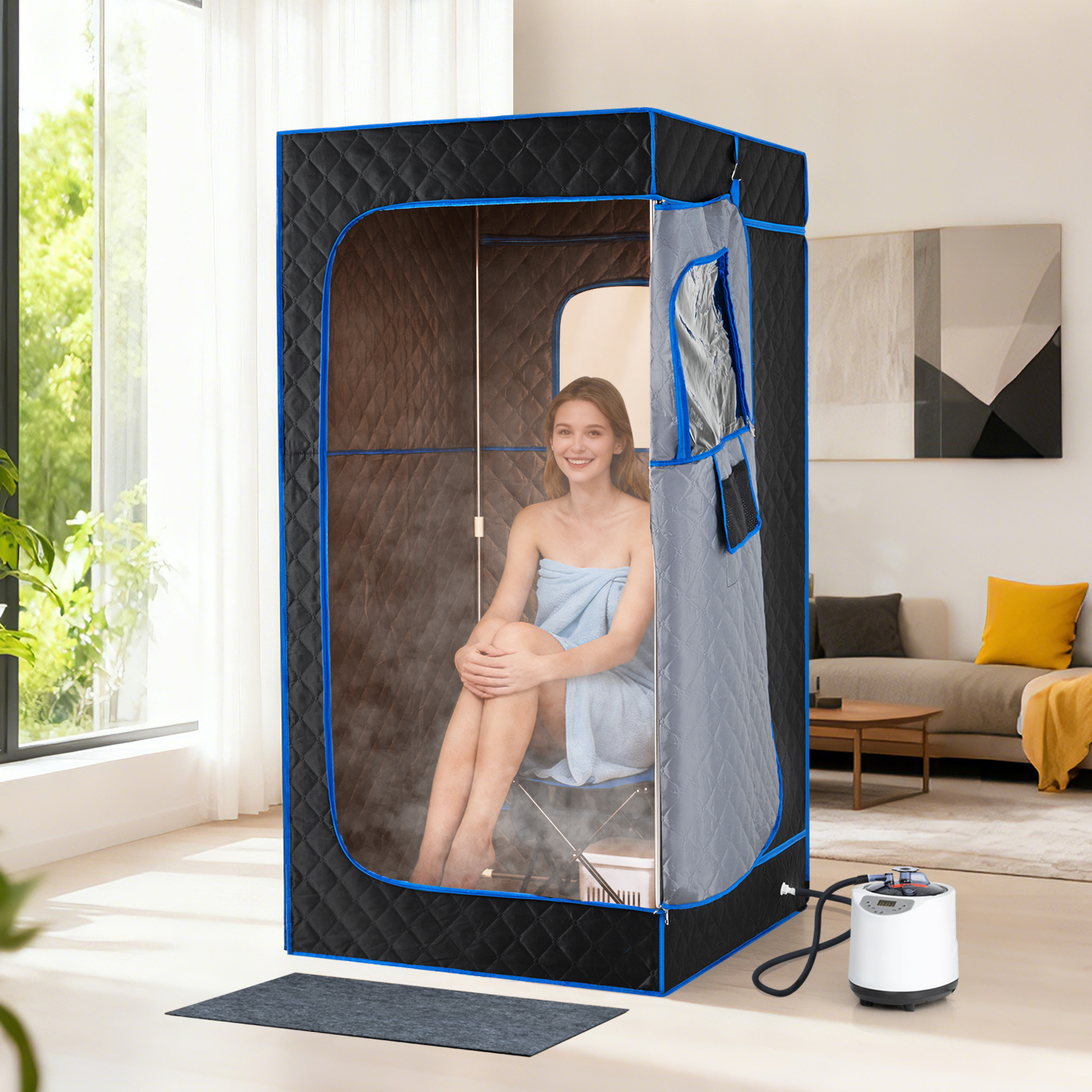 Tragbare Dampfsauna-Box mit Klappbarer Stuhl & Matte Persönliches Heim-Spa Blau
