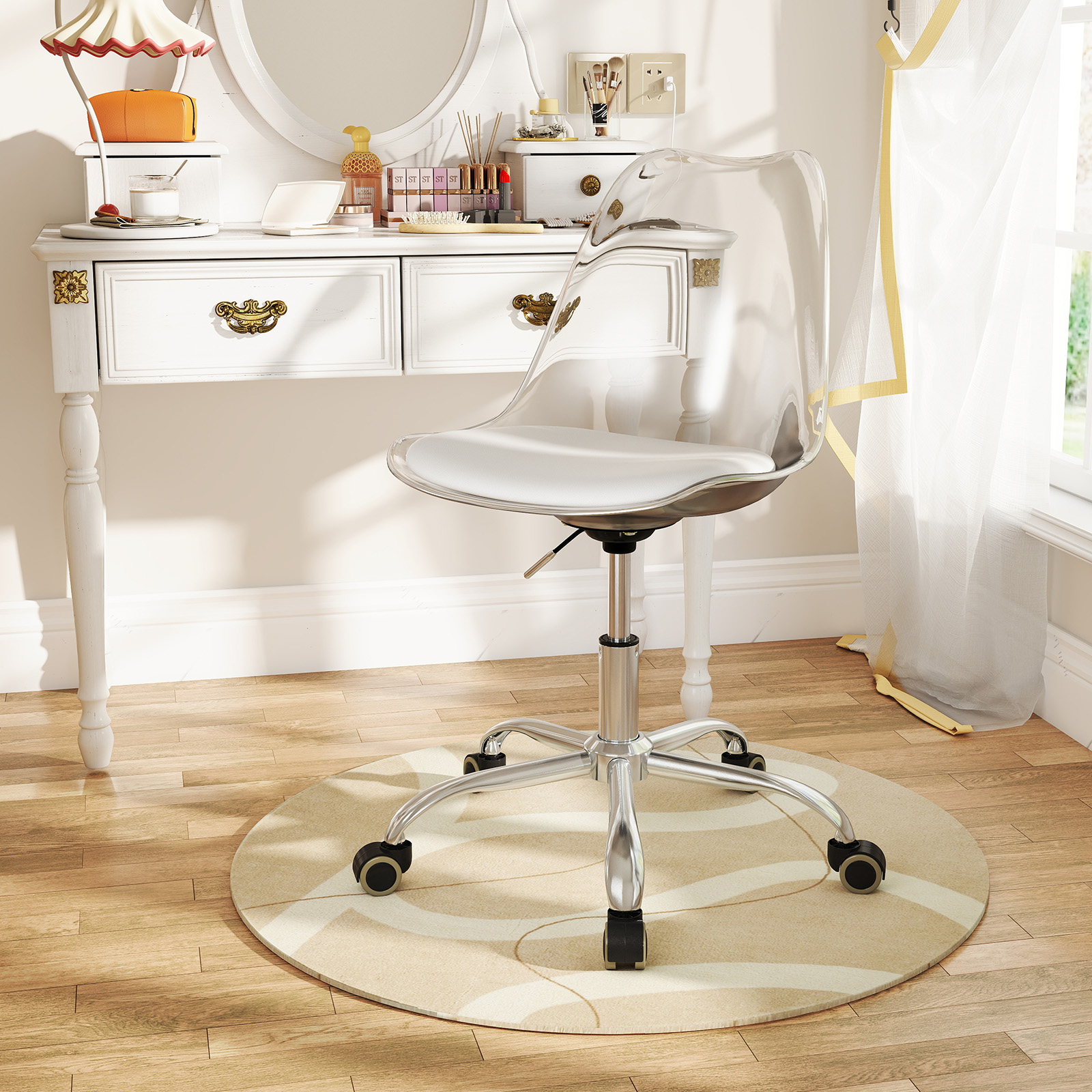 Transparenter Bürostuhl mit Rollen Drehbarer Schreibtischstuhl Höhenverstellbarer Computerstuhl