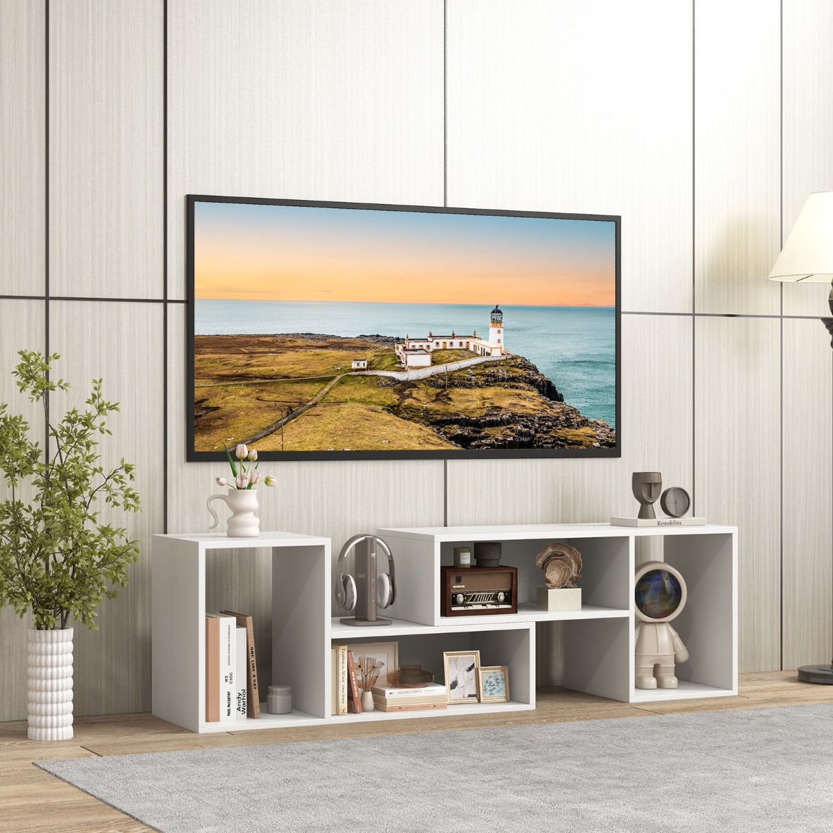 TV-Schrank 2-teilig freie Kombination Fernsehtisch für Fernseher bis zu 60 Zoll Weiß