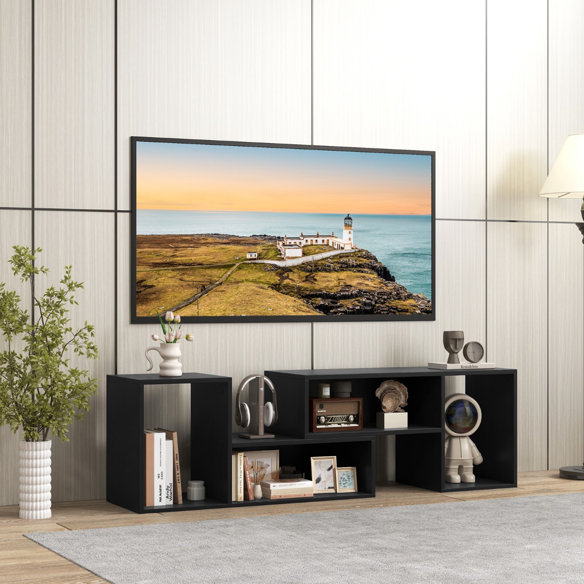 TV-Schrank 2-teilig freie Kombination Fernsehtisch für Fernseher bis zu 60 Zoll Schwarz