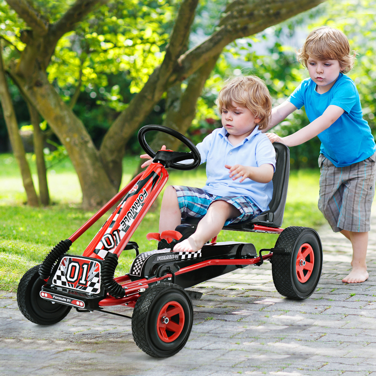 Pedal Gokart Racing Kinderauto Pedalfahrzeug Tretauto Gocart Sitzaußen-rot