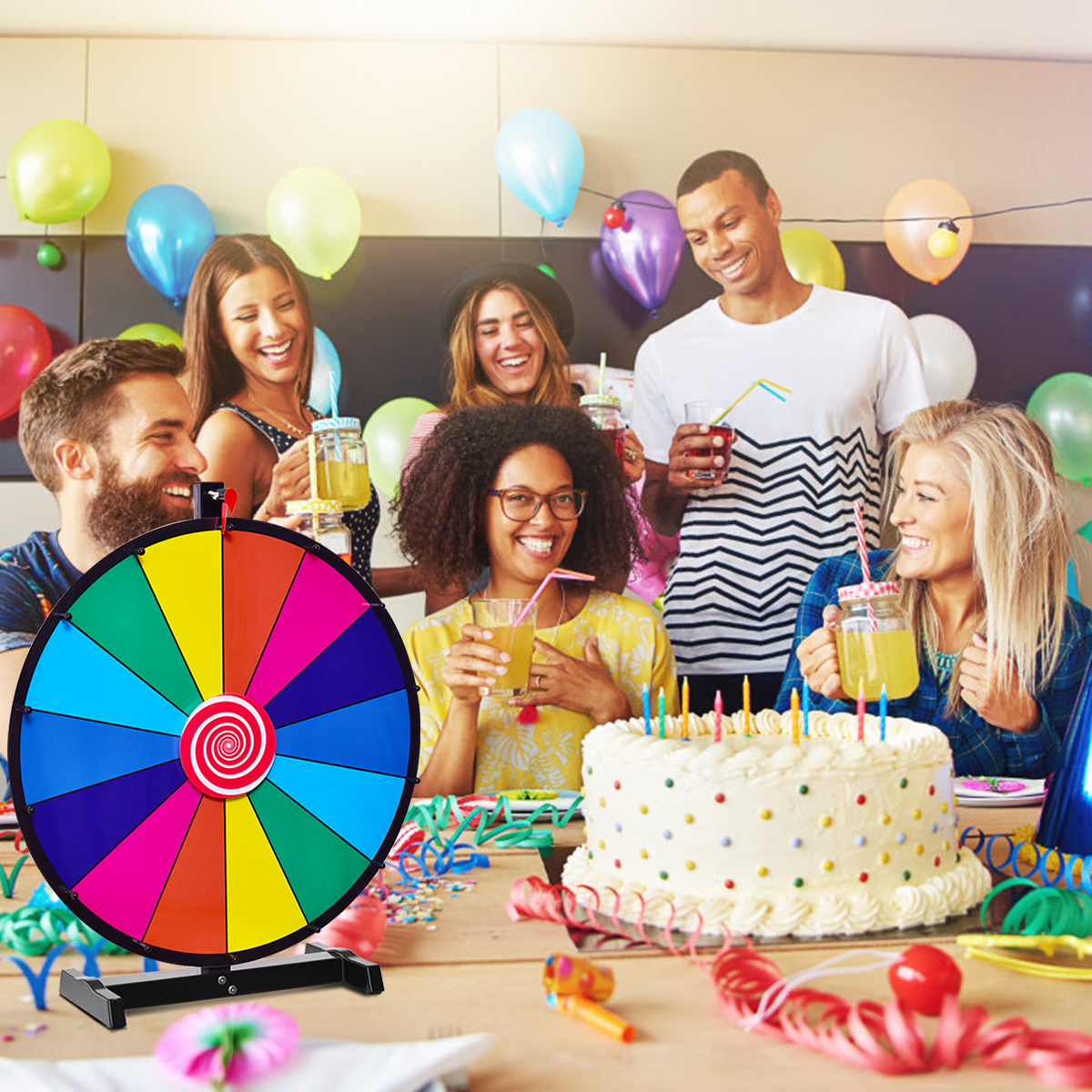 18' Glücksrad Spielzeug mit Radiergummi & Markierstift Rad Spiele für Lotteriespiele φ48cm
