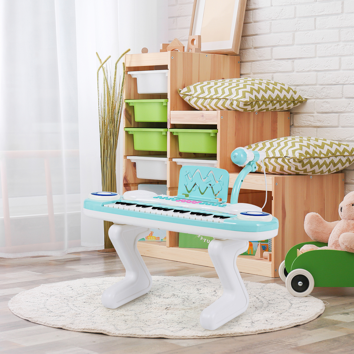 37 Tasten Digital-Piano Kinder Keyboard Klaviertastatur mit Mikrofon 48 x 20 x 38 cm Blau