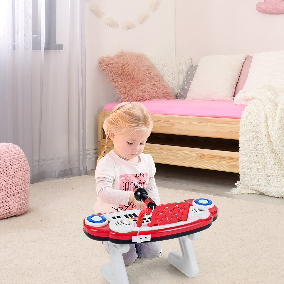 37 Tasten Digital-Piano für Kinder Tragbares Klavier Spielzeug 48 x 20 x 38 cm Rot