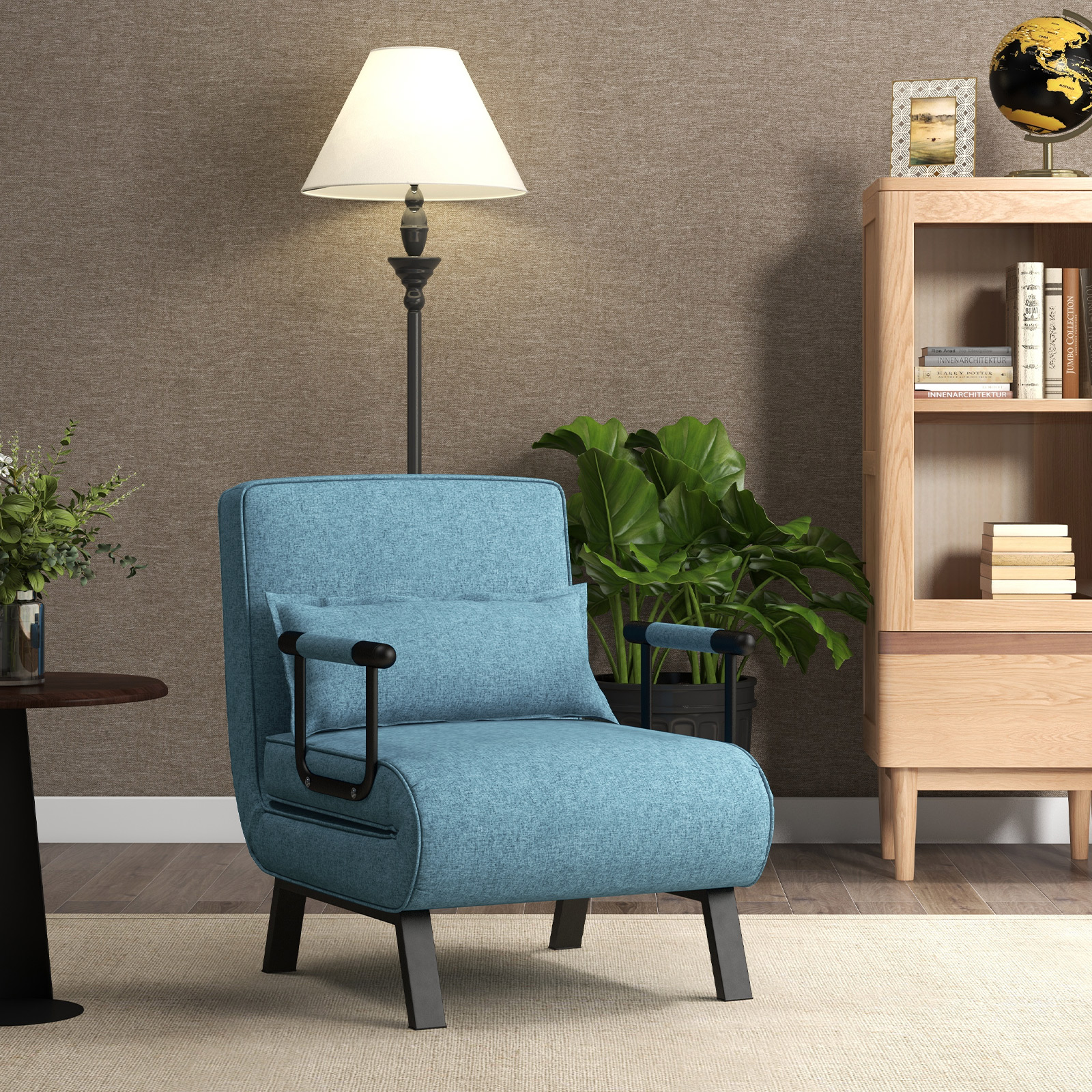 Umwandelbares Schlafsofa dreifach klappbarer Schlafsessel mit 6-fach verstellbarer Rückenlehne Türkis