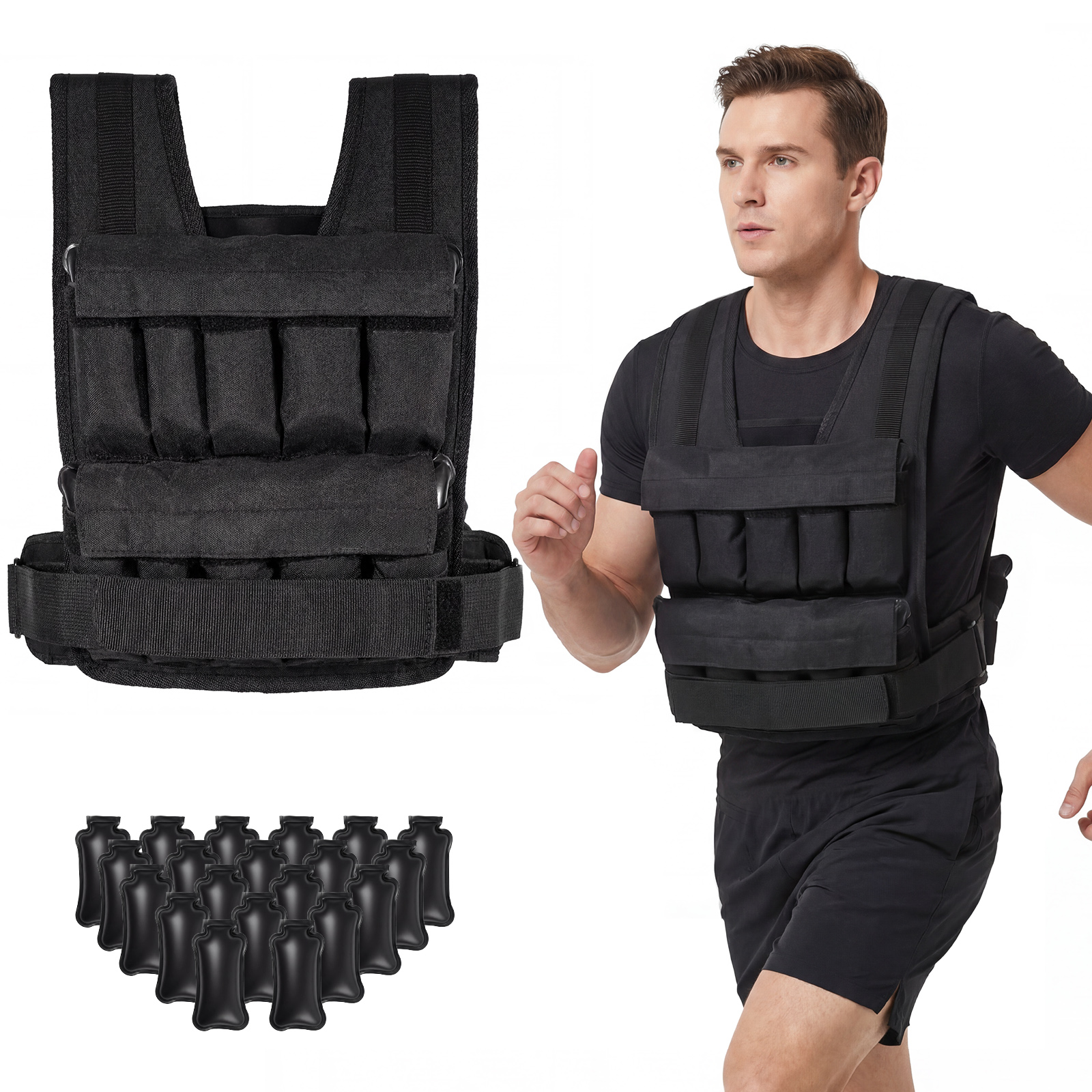 Verstellbare Gewichtsweste für Damen & Herren Fitnessweste mit Abnehmbaren Gewichtsandsäcken 34 cm