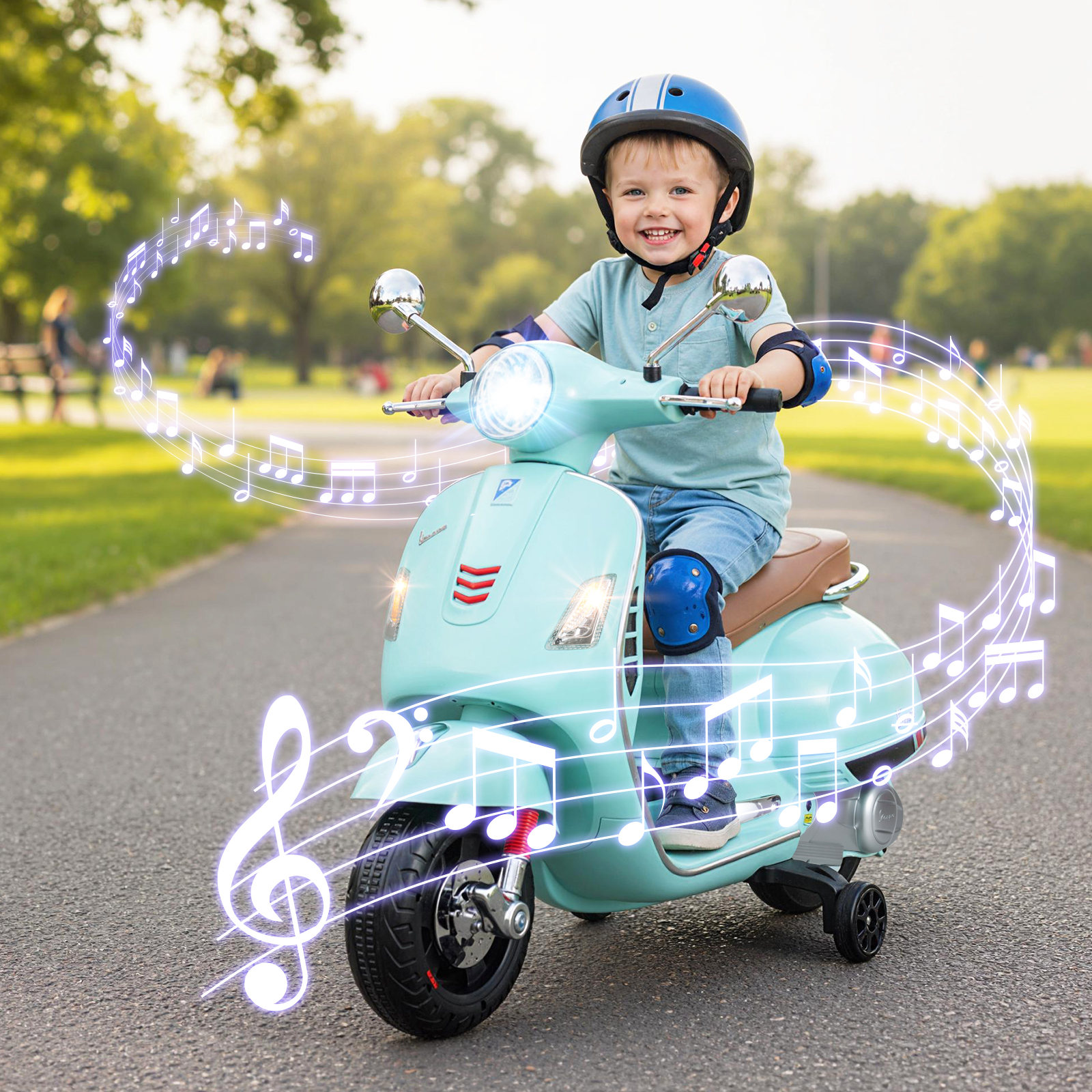 VESPA Kinder Motorrad mit LED-Scheinwerfer & Hupe Elektro Kindermotorrad Elektrofahrzeug Grün