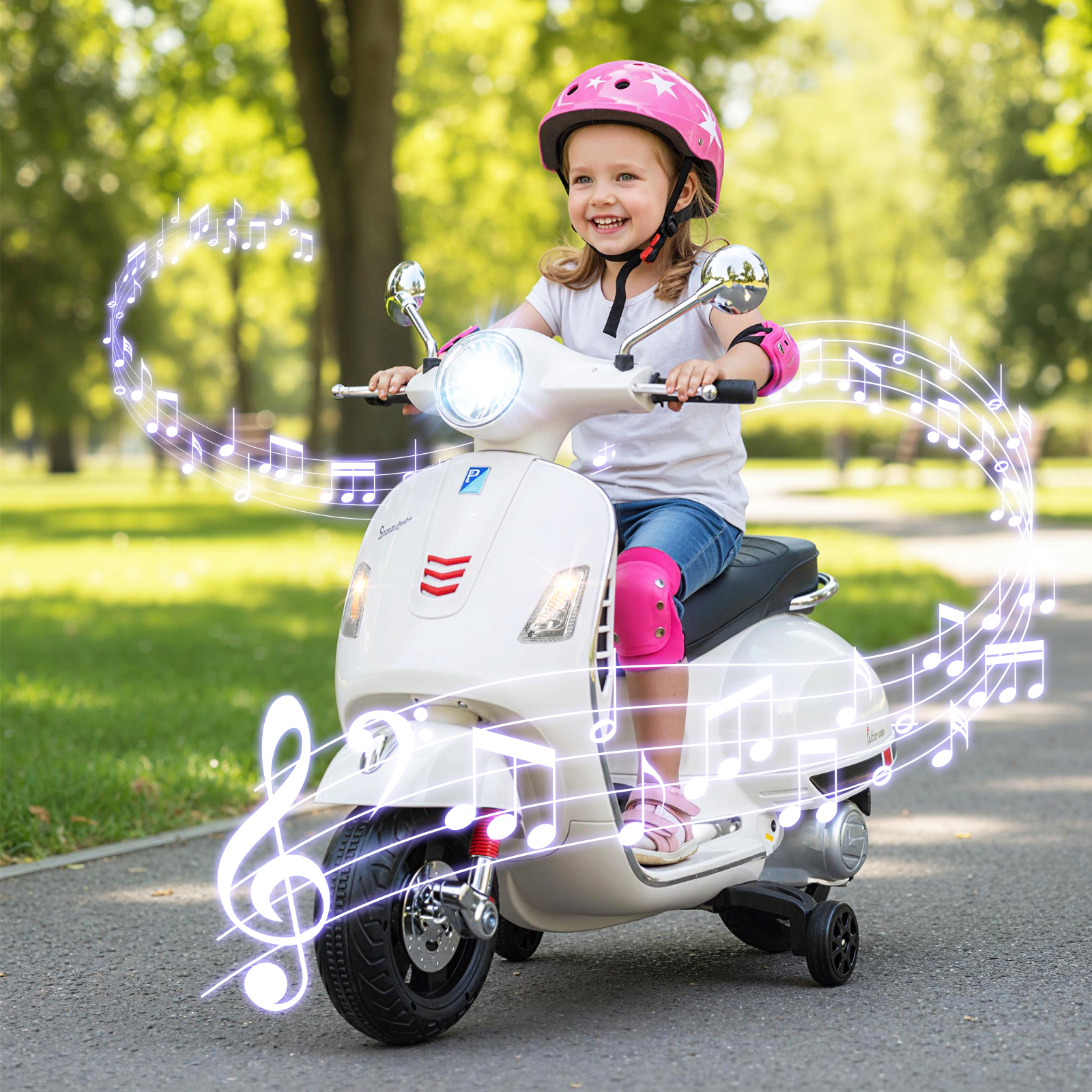 VESPA Kinder Motorrad mit LED-Scheinwerfer & Hupe Elektro Kindermotorrad Elektrofahrzeug Weiß
