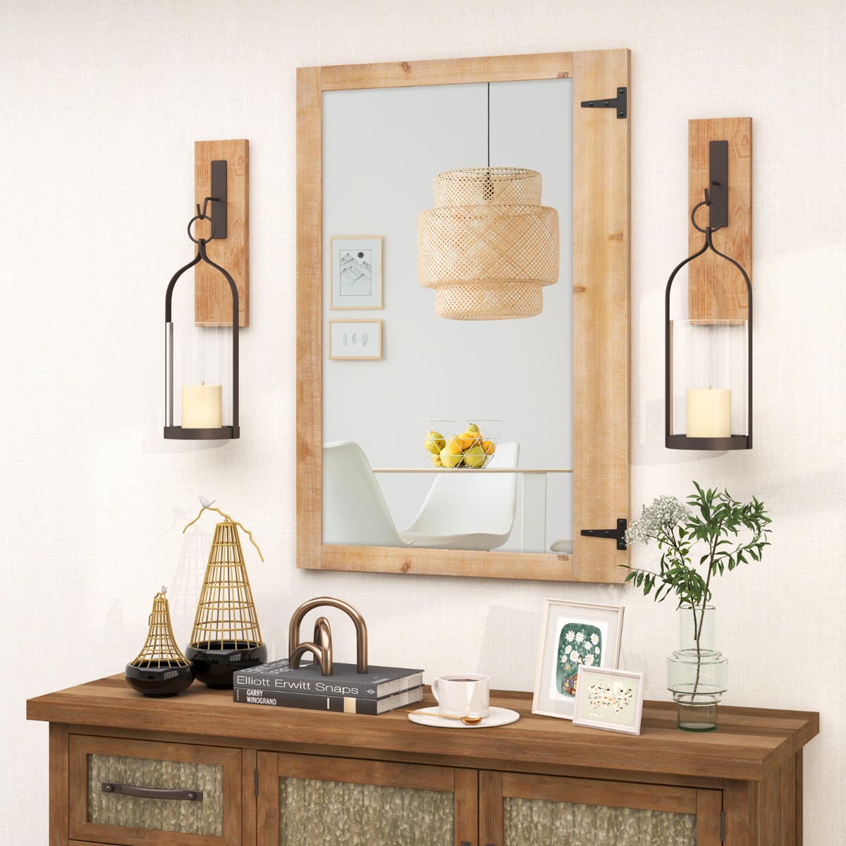 Wandspiegel zum Aufhängen mit Holzrahmen & Metallhaken Hängespiegel Holzspiegel