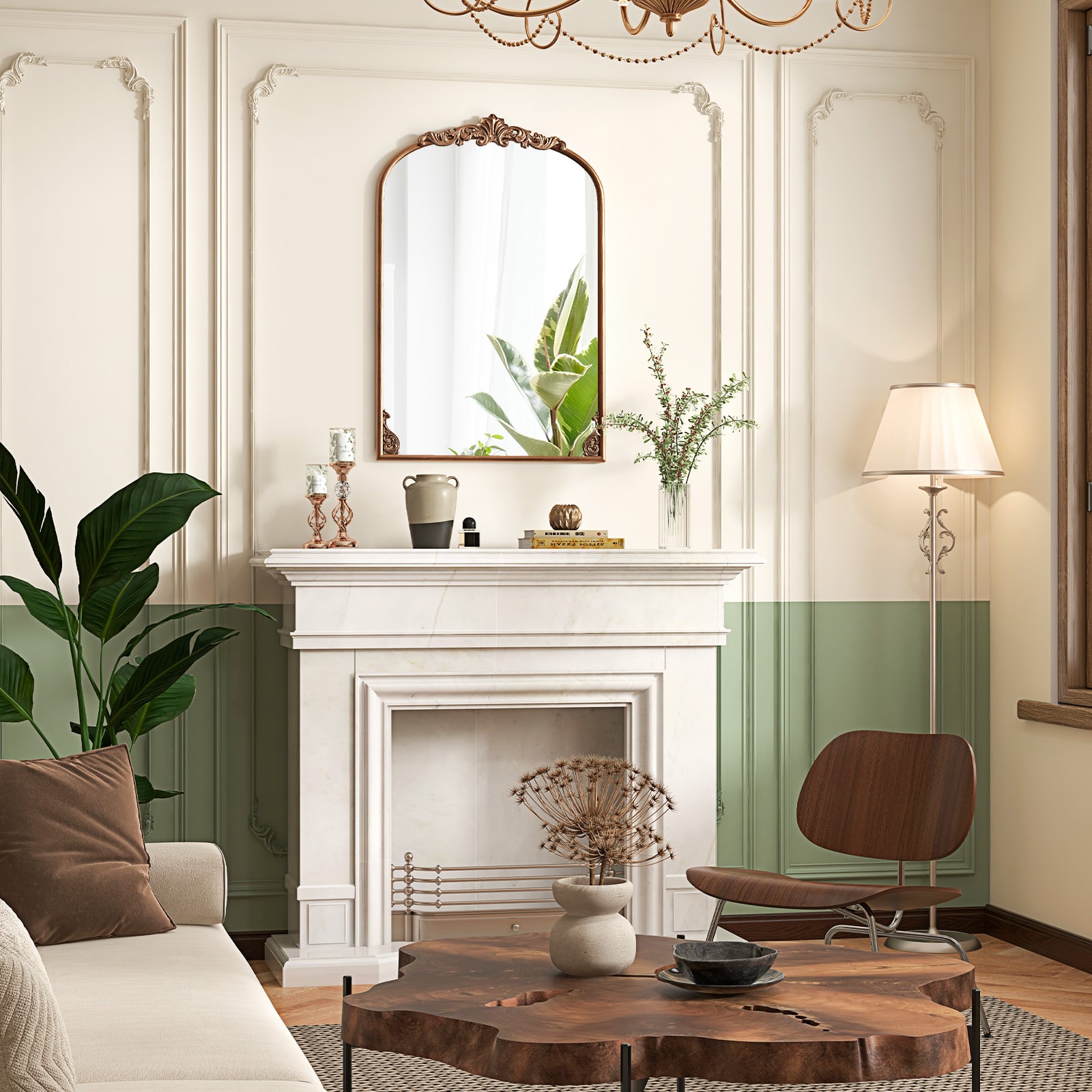 Wandspiegel Goldener traditioneller Vintage-Barockspiegel mit Metallrahmen antiker Bogenspiegel 90 cm x 61 cm