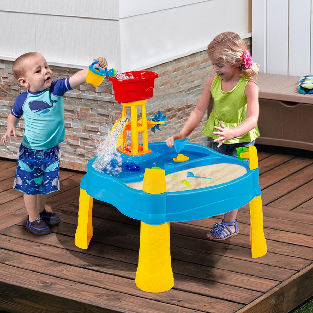 Kinderspielzeug Strand-Spielzeug für Kleinkinder draußen und drinnen mit Schirmloch & 18 teiligem Zubehör Set Bunt