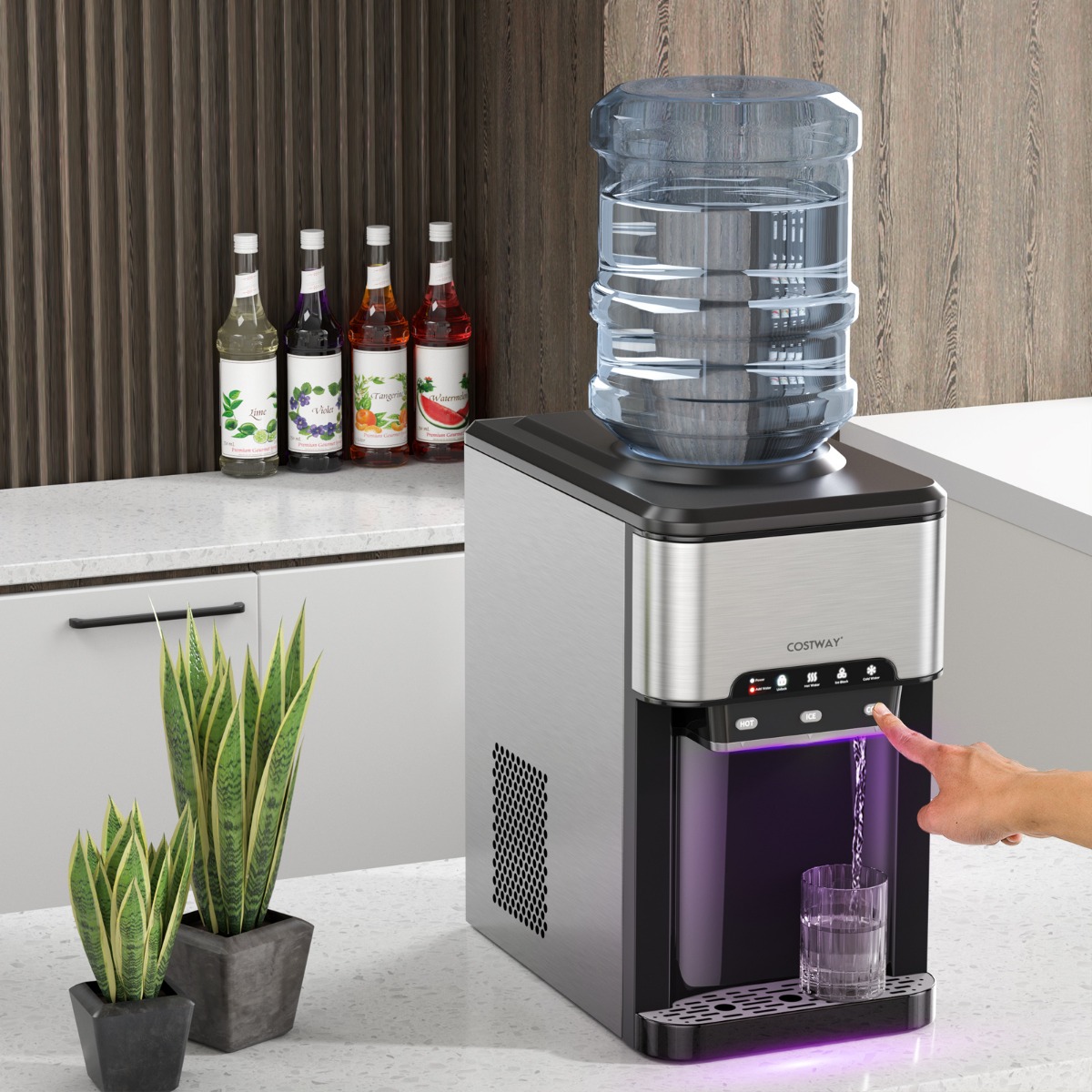 Wasserspender 3-in-1 Arbeitsplatten-Wasserkühler mit 3 Temperatureinstellungen für Heiß / Kalt / Eis Silber