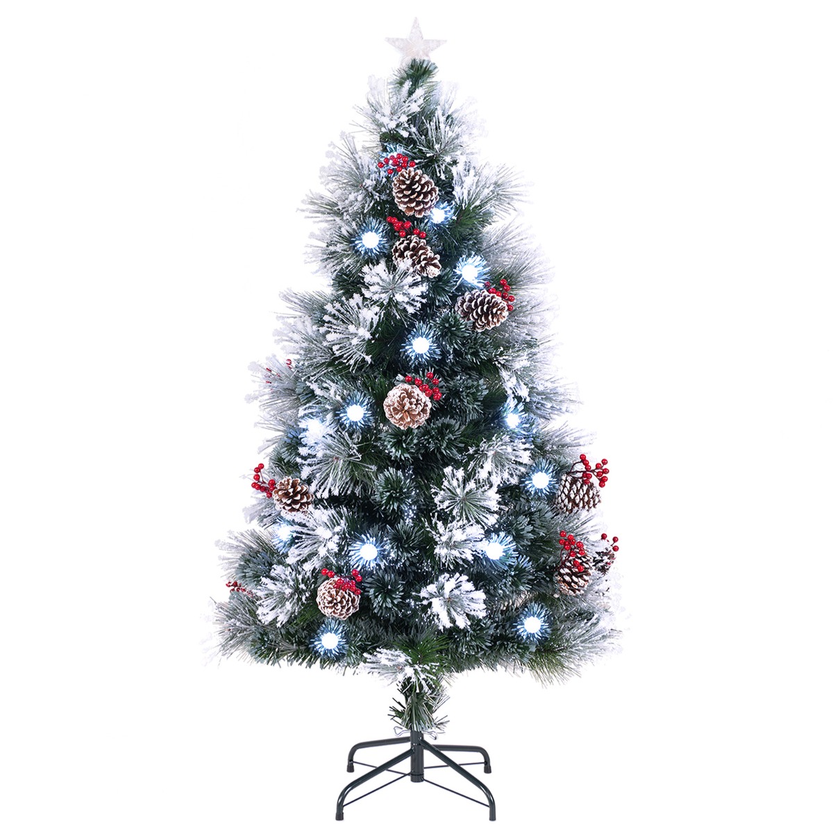 150 cm Künstlicher Weihnachtsbaum mit Beleuchtung & Schnee & Sternspitze Tannenbaum