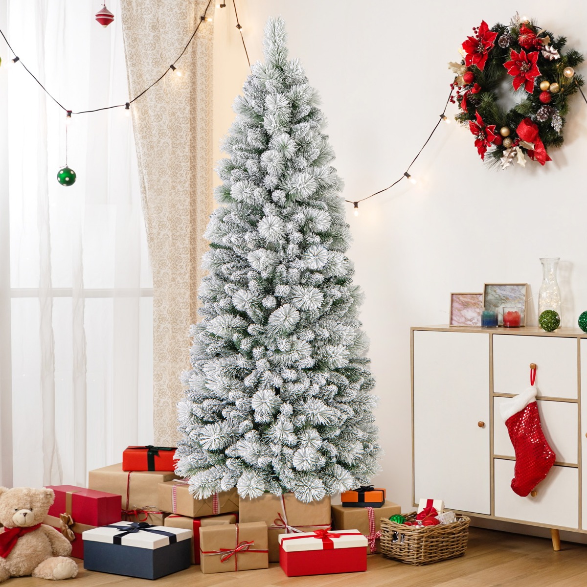 Künstlicher Weihnachtsbaum mit Beleuchtung Festbaum Kunstbaum für Zuhause Grün 180 cm