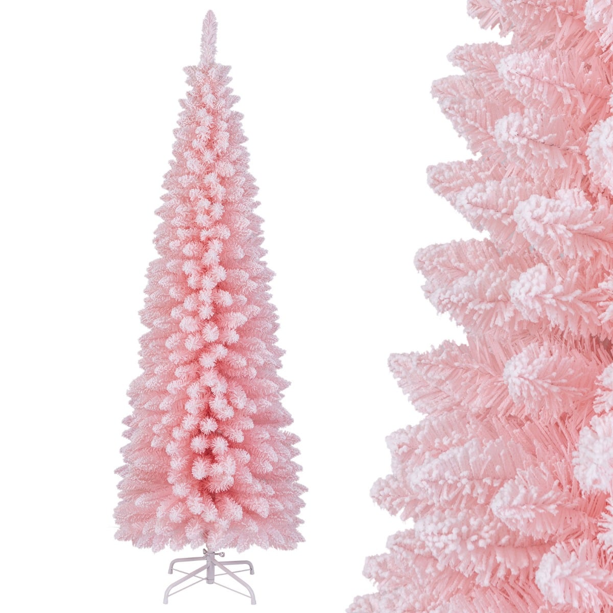 Künstlicher Weihnachtsbaum Bleistift 180 cm Tannenbaum mit Schnee Christbaum mit 460 Zweigspitzen Rosa