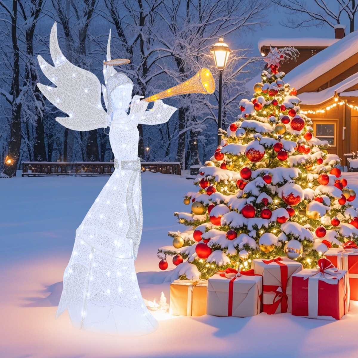 Weihnachtsengel beleuchtet groß Weihnachtsdeko mit 100 LED-Lichtern