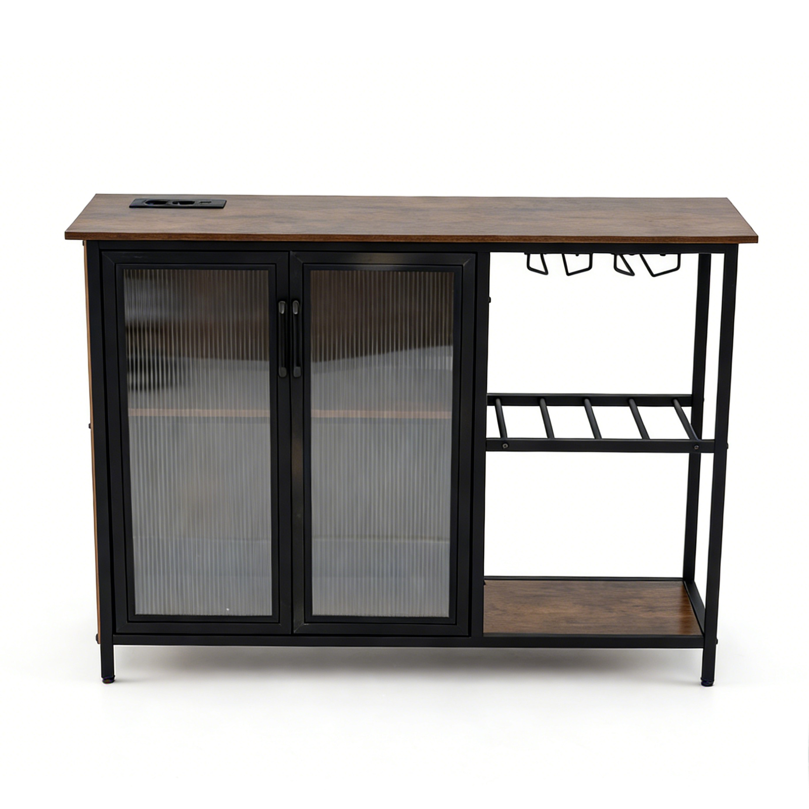 Weinschrank mit LED-Beleuchtung & Weinregalen & Glashalter & Glastür & Steckdosen Barschrank