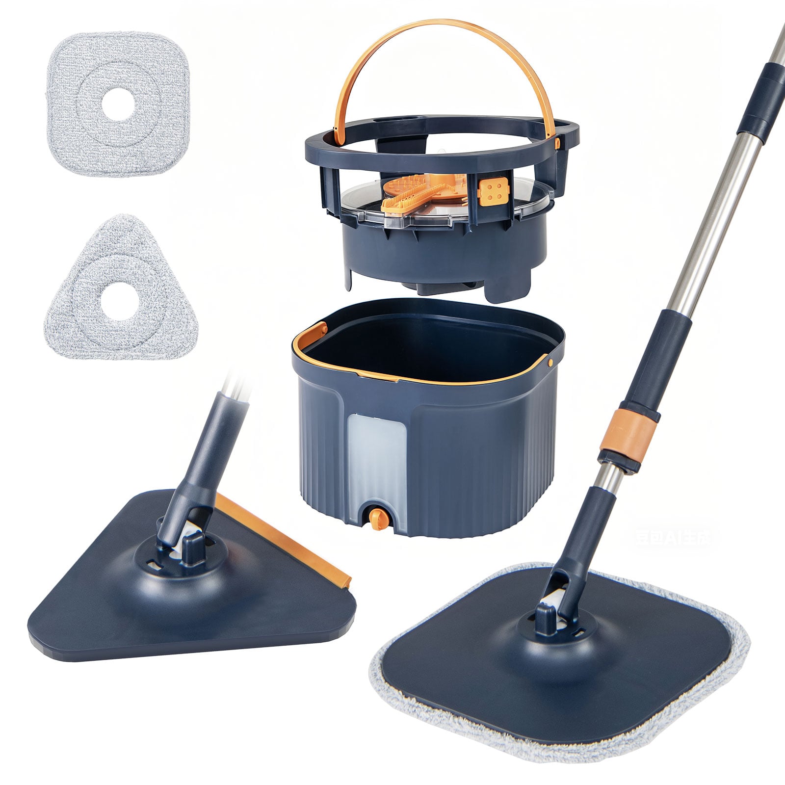 Wischmopp und Eimersystem mit Abwassertrennung & Auswringfunktion & 360° Drehmoppkopf Blau